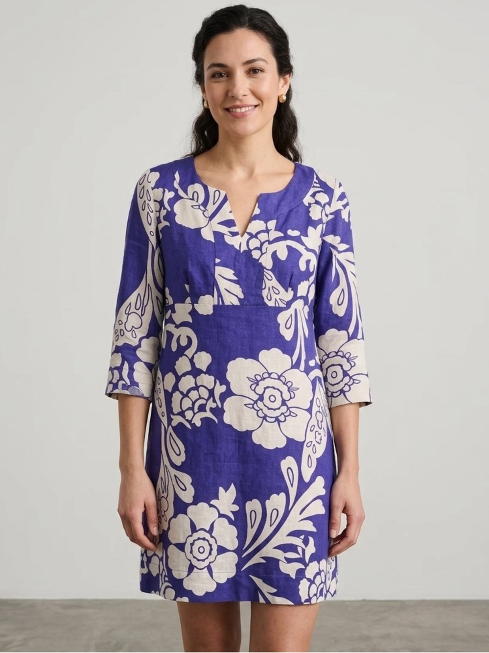 Boden Sz 8 Linen Purple White Floral Vacation Resort Dress